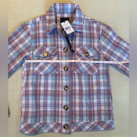 NEW w/TAGS Kut from the Kloth Magnolia Dusty Rose Blue Plaid Shirt Jacket Large - Picture 9 of 10